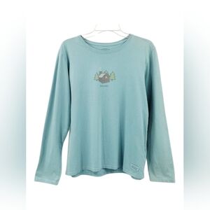 Life Is Good Simplify Cabin Long Sleeve T-Shirt Women's L Light Teal Relaxed Fit